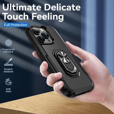 iPhone 14 Pro Max iskunkestävä TPU+PC Kickstand Puhelinkotelo Autoon kiinnitettävä metallilevy - musta
