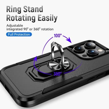 iPhone 14 Pro Max iskunkestävä TPU+PC Kickstand Puhelinkotelo Autoon kiinnitettävä metallilevy - musta