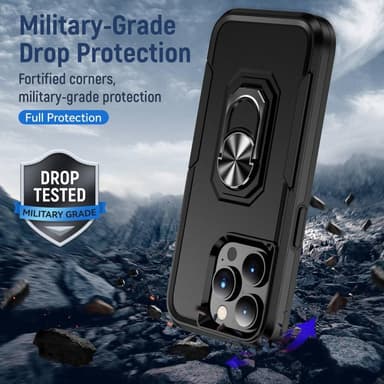 iPhone 14 Pro Max iskunkestävä TPU+PC Kickstand Puhelinkotelo Autoon kiinnitettävä metallilevy - musta