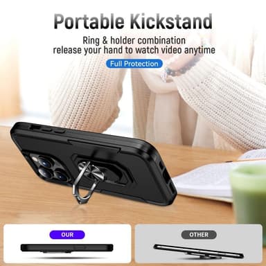 iPhone 14 Pro Max iskunkestävä TPU+PC Kickstand Puhelinkotelo Autoon kiinnitettävä metallilevy - musta