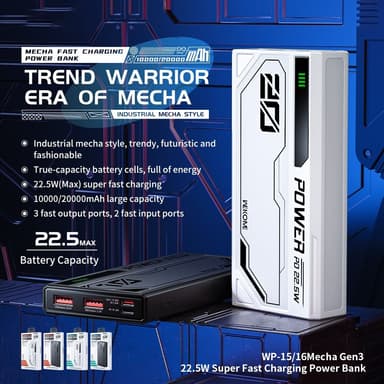 WEKOME WP-16 Mecha Gen3 22,5 W Supernopea latausvirtalähde 20 000 mAh