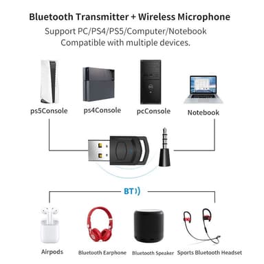 Sony PS5 PS4 PC-kuulokkeille Bluetooth USB 3.5mm Audio Transmitter Langaton vastaanotin