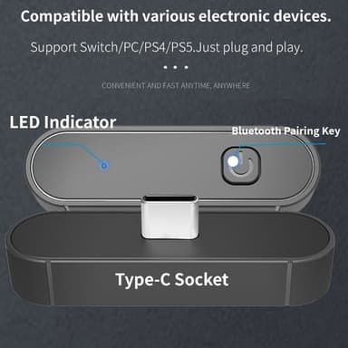 Yhteensopiva Nintendo Switch Switch Lite PS4 PS5 -pelikonsolin Bluetooth-vastaanotinlähettimen kanssa