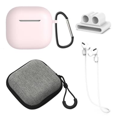 AirPods 4 5 kpl Lisävarusteet Kotelo Säilytyslaatikko Kaulahihna Kuulokepidike Avaimenperä - Vaaleanpunainen