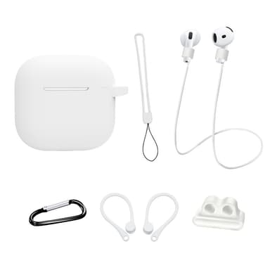 AirPods 4 6 in 1 -tarvikkeet kotelo hihnapidike korvakoukut kaulahihna avainrengas - Valkoinen