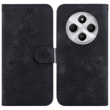 Xiaomi Redmi 14C 4G Suojakuori Lily Flower Imprint Nahkainen Puhelinsuojus Jalustalla