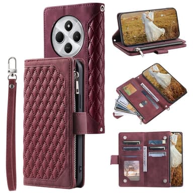 Xiaomi Redmi 14C Zipper Wallet Case Rhombus Stitching Line Puhelinsuojus