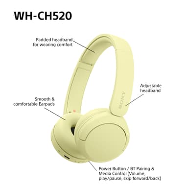 Sony WH-CH520 langattomat on-ear kuulokkeet (keltainen)