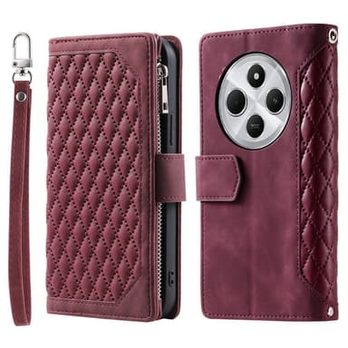 Xiaomi Redmi 14C Zipper Wallet Case Rhombus Stitching Line Puhelinsuojus