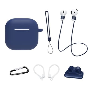 AirPods 4 6 in 1 -tarvikkeet kotelo hihnapidike korvakoukut kaulahihna avainrengas - Midnight Blue