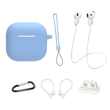 AirPods 4 6 in 1 -tarvikkeet kotelo hihnapidike korvakoukut kaulahihna avainrengas - Vaaleansininen