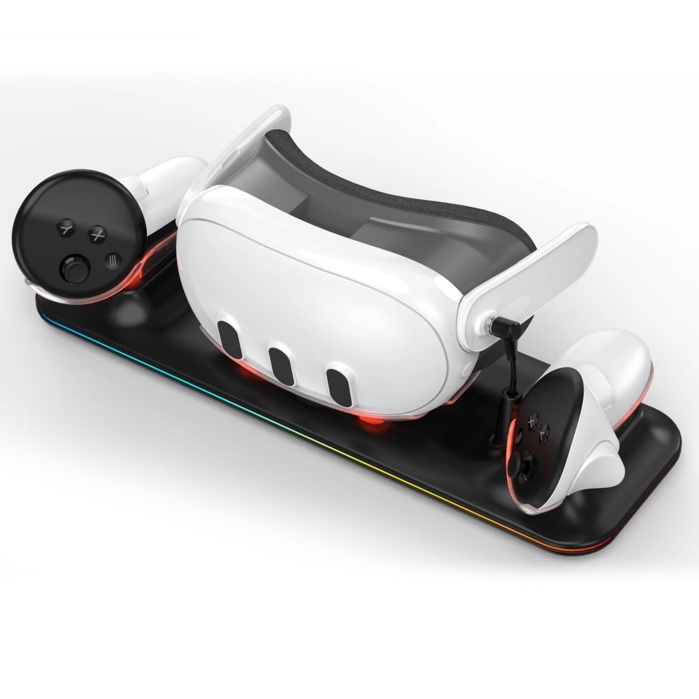 Latausasema Meta Quest 3 VR -kuulokkeille ja ohjaimen lataustelakointiasemalle