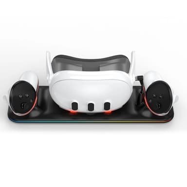 Latausasema Meta Quest 3 VR -kuulokkeille ja ohjaimen lataustelakointiasemalle