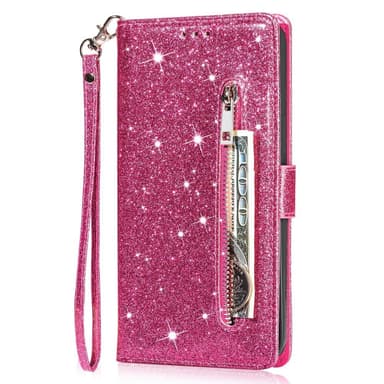 Samsung Galaxy A56 5G Taittuva Glitter-Suojakotelo Vetoketjutaskulla – Rose