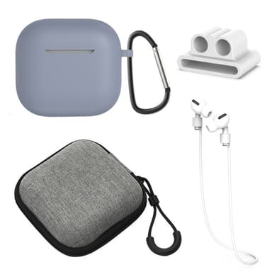 AirPods 4 5 kpl Lisävarusteet Kotelo Säilytyslaatikko Kaulahihna Kuulokepidike Avaimenperä - Harmaa