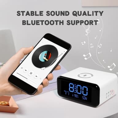 Herätyskello Yövalo Bluetooth-kaiutin 15W Langaton lataus Suuri näyttö
