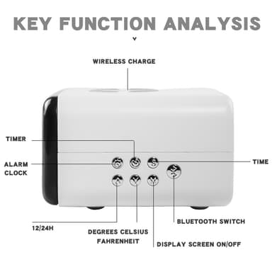 Herätyskello Yövalo Bluetooth-kaiutin 15W Langaton lataus Suuri näyttö