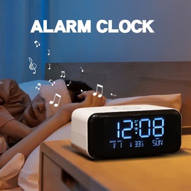 Herätyskello Yövalo Bluetooth-kaiutin 15W Langaton lataus Suuri näyttö