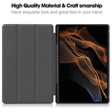 Samsung Galaxy Tab S10 Ultra Jalustakotelo Iskunkestävä Nahkainen Kotelo Kynänpidikkeellä - Musta