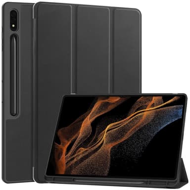 Samsung Galaxy Tab S10 Ultra Jalustakotelo Iskunkestävä Nahkainen Kotelo Kynänpidikkeellä - Musta