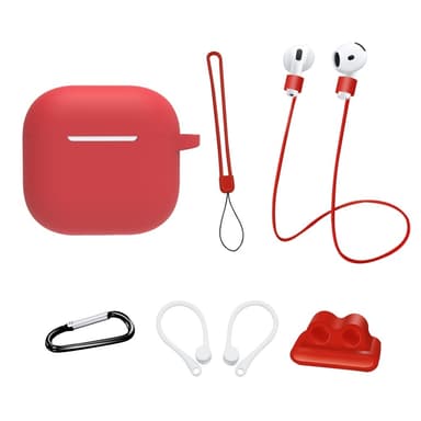 AirPods 4 6 in 1 -tarvikkeet kotelo hihnapidike korvakoukut kaulahihna avainrengas - punainen