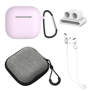AirPods 4 5 kpl Lisävarusteet Kotelo Säilytyslaatikko Kaulahihna Kuulokepidike Avaimenperä - Violetti
