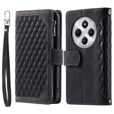 Xiaomi Redmi 14C Zipper Wallet Case Rhombus Stitching Line Puhelinsuojus