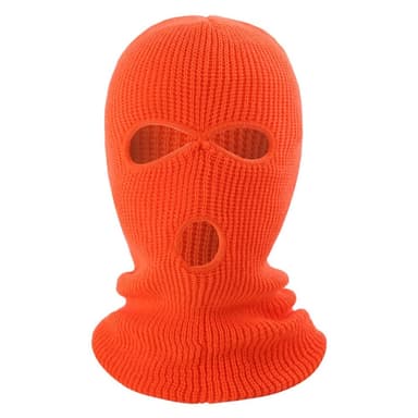Talvi kokokasvonaamio, kolmireikäinen neulottu hattu, kaula-damaski - Fluorescent Orange