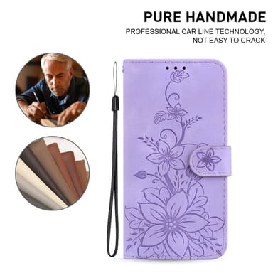 Xiaomi Redmi 14C 4G Suojakuori Lily Flower Imprint Nahkainen Puhelinsuojus Jalustalla