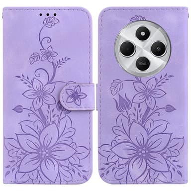 Xiaomi Redmi 14C 4G Suojakuori Lily Flower Imprint Nahkainen Puhelinsuojus Jalustalla