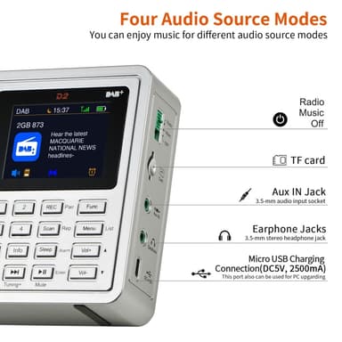Digitaalinen radiovastaanotin DAB+FM RDS Bluetooth MP3-soitin REC tallennin TF-kortti