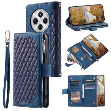 Xiaomi Redmi 14C Zipper Wallet Case Rhombus Stitching Line Puhelinsuojus