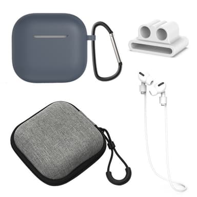 AirPods 4 5 kpl Lisävarusteet Kotelo Säilytyslaatikko Kaulahihna Kuulokepidike Avaimenperä - Tummansininen
