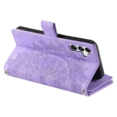 Samsung Galaxy A56 -lompakkokotelon kuoren kuoren Mandala-kukkakuvio - Violetti