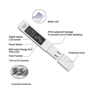 3-in-1-ilmaisintesti vedenlaadulle LCD TDS EC TEMP -testikynä Lämpötila