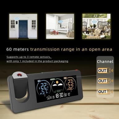 Projisointikello Kalenteri Sääasema Digitaalinen hälytyslämpötila/kosteusanturi