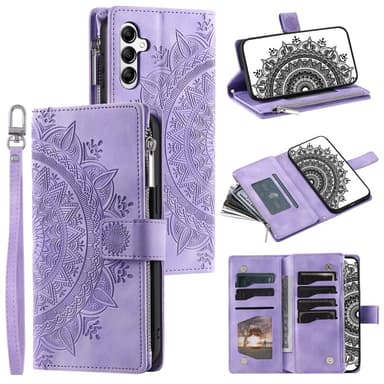 Samsung Galaxy A56 -lompakkokotelon kuoren kuoren Mandala-kukkakuvio - Violetti