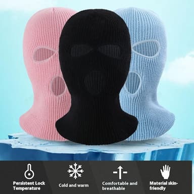 Talvi kokokasvonaamio, kolmireikäinen neulottu hattu, kaula-damaski - Rose