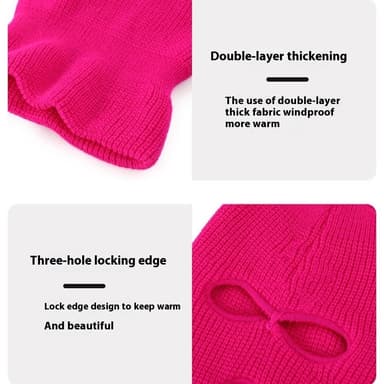 Talvi kokokasvonaamio, kolmireikäinen neulottu hattu, kaula-damaski - Rose