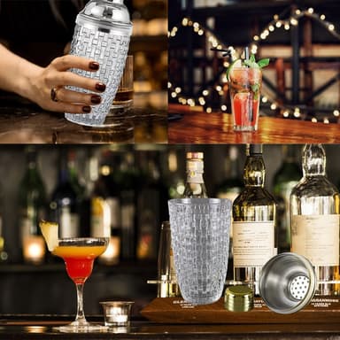 385 ml Cocktail Shaker kudottu rakennelasi + kansi ruostumattomasta teräksestä valmistettuun kuppiin