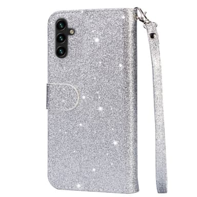 Samsung Galaxy A56 5G Taittuva Glitter-Suojakotelo Vetoketjutaskulla – Hopea