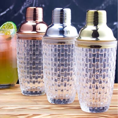 385 ml Cocktail Shaker kudottu rakennelasi + kansi ruostumattomasta teräksestä valmistettuun kuppiin