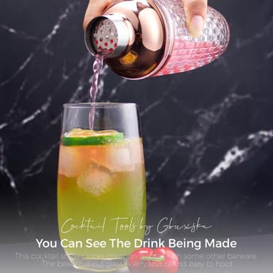 385 ml Cocktail Shaker kudottu rakennelasi + kansi ruostumattomasta teräksestä valmistettuun kuppiin