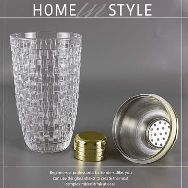 385 ml Cocktail Shaker kudottu rakennelasi + kansi ruostumattomasta teräksestä valmistettuun kuppiin