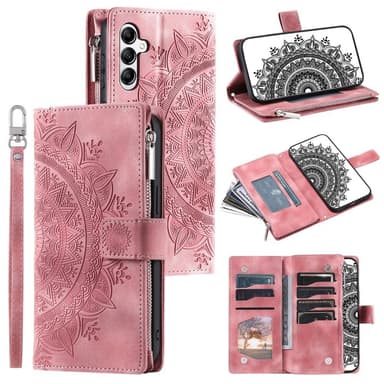 Samsung Galaxy A56 -lompakkokotelon kuoren kuoren Mandala-kukkakuvio - Rose Gold