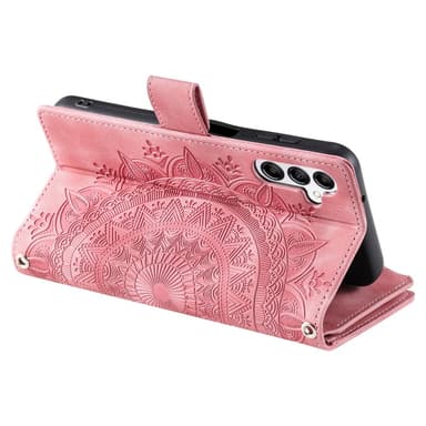 Samsung Galaxy A56 -lompakkokotelon kuoren kuoren Mandala-kukkakuvio - Rose Gold