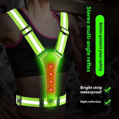 Ladattava heijastinliivi, jossa on 3 LED-valotilaa ulkoiluun ja yöjuoksuun