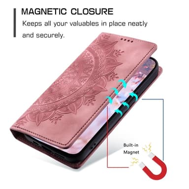 Samsung Galaxy S25 -lompakkokotelon kuoren kuoren Mandala-kukkakuvio