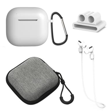 AirPods 4 5 kpl Lisävarusteet Kotelo Säilytyslaatikko Kaulahihna Kuulokepidike Avaimenperä - Valkoinen