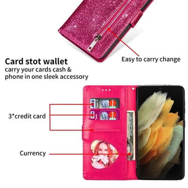 Samsung Galaxy S25 UltraTaittuva Glitter-Suojakotelo Vetoketjutaskulla
